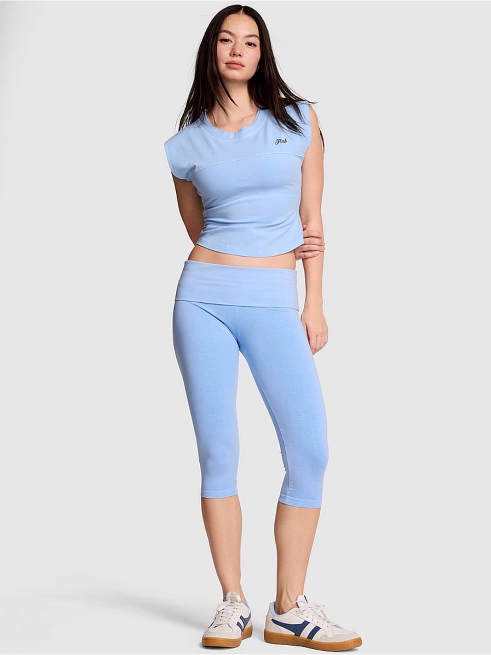 PINK all day cotton fold over capri legging
